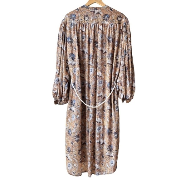 ULLA JOHNSON Agadir Floral Batiste Belted Coverup Midi Dress Brown Blue Sz M - Picture 10 of 16
